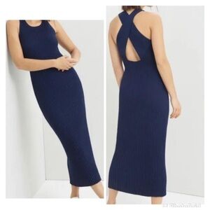 Saturday Sunday for Anthropologie navy knitted cross back maxi sleeveless dress